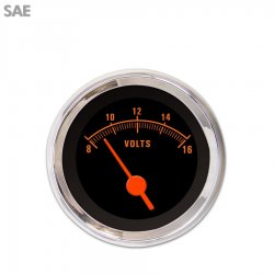 Volt Gauge - SAE Muscle Red Text, Black, Org Vintage Needles, Chrome Trim Rings - Part Number: GAR1107ZEXNABAH