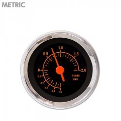 Turbo Gauge Metric Muscle Rd Text, Black, Org Vintage Needles, Chrome Trim Ring - Part Number: GAR1107ZMXMABAH