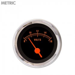 Volt Gauge Metric Muscle Red Text, Black, Org Vintage Needles, Chrome Trim Ring - Part Number: GAR1107ZMXNABAH