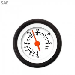 Turbo Gauge - SAE Muscle White, Org Vintage Needles, Black Trim Rings - Part Number: GAR1108ZEXMACAH