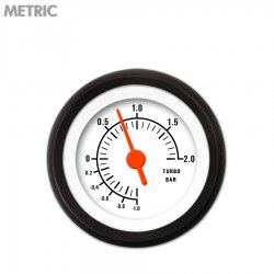 Turbo Gauge - Metric Muscle White, Org Vintage Needles, Black Trim Rings - Part Number: GAR1108ZMXMACAH