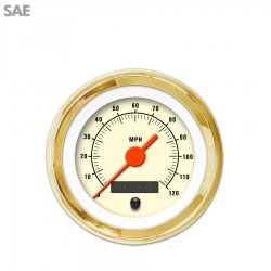 Speedo Gauge - SAE Muscle Tan, Org Vintage Needles, Gold Trim Rings - Part Number: GAR1109ZEXHAAAH