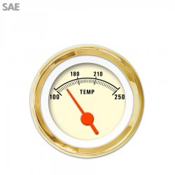 Water Temp Gauge - SAE Muscle Tan, Org Vintage Needles, Gold Trim Rings - Part Number: GAR1109ZEXLAAAH