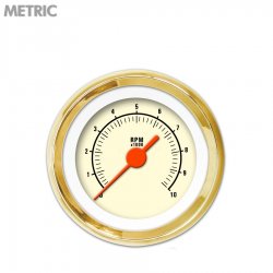 Tachometer Gauge - Muscle Tan, Org Vintage Needles, Gold Trim Rings - Part Number: GAR1109ZMXIAAAH