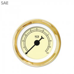 Tachometer Gauge - American Classic Tan, Black Classic Needles, Gold Trim Rings - Part Number: GAR110ZEXIAABC