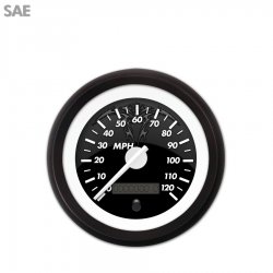 Speedo Gauge - SAE Ghost Tribal Series, White Modern Needles, Black Trim Rings - Part Number: GAR1114ZEXHACCD