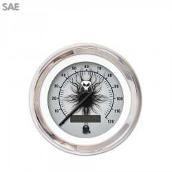 Speedo Gauge - SAE Skull Series, Black Modern Needles, Chrome Trim Rings - Part Number: GAR1115ZEXHABCC