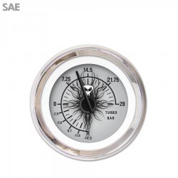 Turbo Gauge - SAE Skull Series, Black Modern Needles, Chrome Trim Rings - Part Number: GAR1115ZEXMABCC