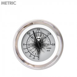 Turbo Gauge - Metric Skull Series, Black Modern Needles, Chrome Trim Rings - Part Number: GAR1115ZMXMABCC