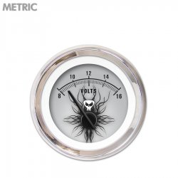 Volt Gauge - Metric Skull Series, Black Modern Needles, Chrome Trim Rings - Part Number: GAR1115ZMXNABCC