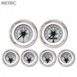 6 Gauge Set - Metric Skull Series, Black Modern Needles, Chrome Trim Rings - Part Number: GAR1115ZMXRABCC