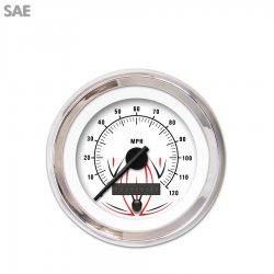 Speedo Gauge - SAE Pinstripe II White, Black Modern Needles, Chrome Trim Rings - Part Number: GAR1116ZEXHABCC
