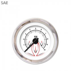 Tachometer Gauge - Pinstripe II White, Black Modern Needles, Chrome Trim Rings - Part Number: GAR1116ZEXIABCC
