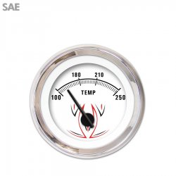 Water Temp Gauge SAE Pinstripe II White, Black Modern Needles, Chrome Rings - Part Number: GAR1116ZEXLABCC