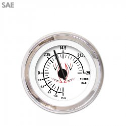 Turbo Gauge - SAE Pinstripe II White, Black Modern Needles, Chrome Trim Rings - Part Number: GAR1116ZEXMABCC