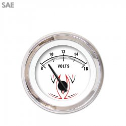 Volt Gauge - SAE Pinstripe II White, Black Modern Needles, Chrome Trim Rings - Part Number: GAR1116ZEXNABCC