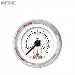 Tach Gauge w/ emblem Pinstripe II White, Black Modern Needles, Chrome Rings - Part Number: GAR1116ZMAIABCC