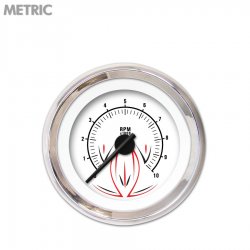 Tachometer Gauge - Pinstripe II White, Black Modern Needles, Chrome Trim Rings - Part Number: GAR1116ZMXIABCC