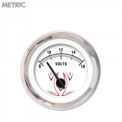 Volt Gauge - Metric Pinstripe II White, Black Modern Needles, Chrome Trim Rings - Part Number: GAR1116ZMXNABCC