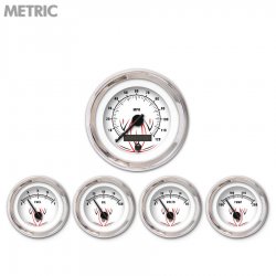 5 Gauge Set - Metric Pinstripe II Wht, Black Modern Needles, Chrome Trim Rings - Part Number: GAR1116ZMXQABCC
