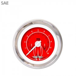 Tach Gauge w/ emblem - Pinstripe II Rd, White Modern Needles, Chrome Trim Rings - Part Number: GAR1117ZEAIABCD