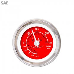 Turbo Gauge - SAE Pinstripe II Red, White Modern Needles, Chrome Trim Rings - Part Number: GAR1117ZEXMABCD