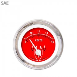 Volt Gauge - SAE Pinstripe 2 Red, White Modern Needles, Chrome Trim Rings - Part Number: GAR1117ZEXNABCD
