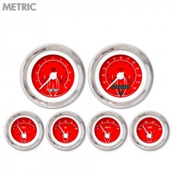 6 Ga. Set w/ emblem - Metric Pinstripe II Rd, Wht Mod Needles, Chrome Trm Rings - Part Number: GAR1117ZMARABCD