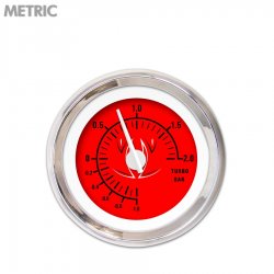 Turbo Gauge - Metric Pinstripe II Red, White Modern Needles, Chrome Trim Rings - Part Number: GAR1117ZMXMABCD