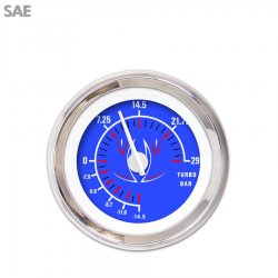 Turbo Gauge - SAE Pinstripe 2 Bl, White Modern Needles, Chrome Trim Rings - Part Number: GAR1118ZEXMABCD