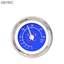 Turbo Gauge - Metric Pinstripe II Bl, White Modern Needles, Chrome Trim Rings - Part Number: GAR1118ZMXMABCD