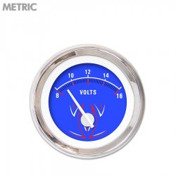 Volt Gauge - Metric Pinstripe II Bl, White Modern Needles, Chrome Trim Rings - Part Number: GAR1118ZMXNABCD