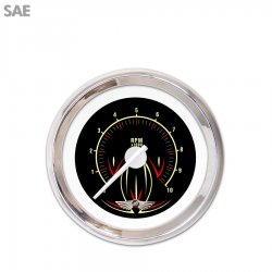 Tach Gauge w/ emblem Pinstripe II Black, White Modern Needles, Chrome Rings - Part Number: GAR1119ZEAIABCD