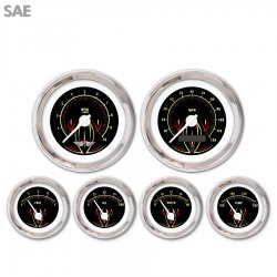 6 Ga. Set w/ emblem SAE Pinstripe II Black, White Mod Needles, Chrome Rings - Part Number: GAR1119ZEARABCD