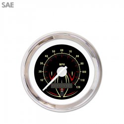 Speedo Gauge - SAE Pinstripe II Black, White Modern Needles, Chrome Trim Rings - Part Number: GAR1119ZEXHABCD