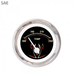 Water Temp Gauge SAE Pinstripe II Black, White Modern Needles, Chrome Rings - Part Number: GAR1119ZEXLABCD