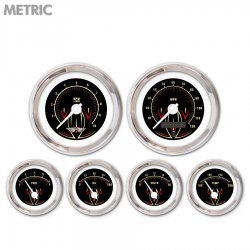 6 Ga. Set w/ emblem Metric Pinstripe II Black, White Mod Nedl, Chrome Trm Rings - Part Number: GAR1119ZMARABCD