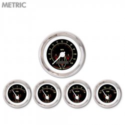 5 Gauge Set - Metric Pinstripe II Black, Wht Modern Needles, Chrome Trim Rings - Part Number: GAR1119ZMXQABCD