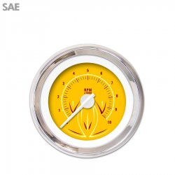 Tachometer Gauge - Pinstripe II Yellow, White Modern Needles, Chrome Trim Rings - Part Number: GAR1120ZEXIABCD