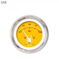 Oil Pressure Ga. - SAE Pinstripe II Yellow, Wht Mod Needles, Chrome Trim Rings - Part Number: GAR1120ZEXJABCD