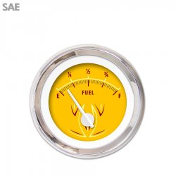 Fuel level Gauge - Pinstripe II Yellow, White Modern Needles, Chrome Trim Rings - Part Number: GAR1120ZEXKABCD