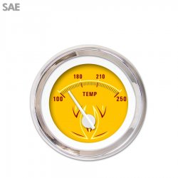 Water Temp Ga. - SAE Pinstripe II Yellow, Wht Modern Needles, Chrome Trim Rings - Part Number: GAR1120ZEXLABCD