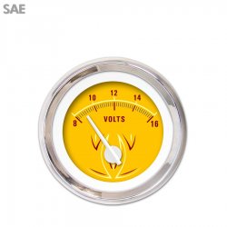 Volt Gauge - SAE Pinstripe II Yellow, White Modern Needles, Chrome Trim Rings - Part Number: GAR1120ZEXNABCD