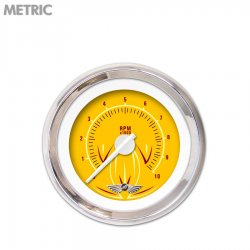 Tach Ga. w/ emblem - Pinstripe II Yellow, Wht Modern Needles, Chrome Trim Rings - Part Number: GAR1120ZMAIABCD