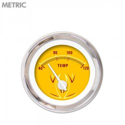 Water Temp Ga. - Metric Pinstripe II Yellow, Wht Mod Needles, Chrome Trim Rings - Part Number: GAR1120ZMXLABCD