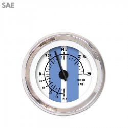 Turbo Gauge - SAE Cobra White, Black Modern Needles, Chrome Trim Rings - Part Number: GAR1121ZEXMABCC