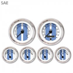 6 Gauge Set - SAE Cobra White, Black Modern Needles, Chrome Trim Rings - Part Number: GAR1121ZEXRABCC