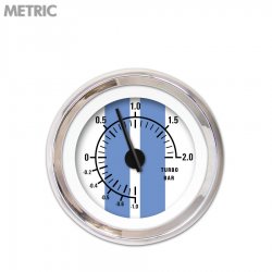 Turbo Gauge - Metric Cobra White, Black Modern Needles, Chrome Trim Rings - Part Number: GAR1121ZMXMABCC