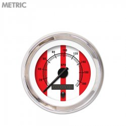 Speedo Gauge - Metric Cobra Red, Black Modern Needles, Chrome Trim Rings - Part Number: GAR1122ZMXHABCC