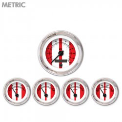 5 Gauge Set - Metric Cobra Red, Black Modern Needles, Chrome Trim Rings - Part Number: GAR1122ZMXQABCC